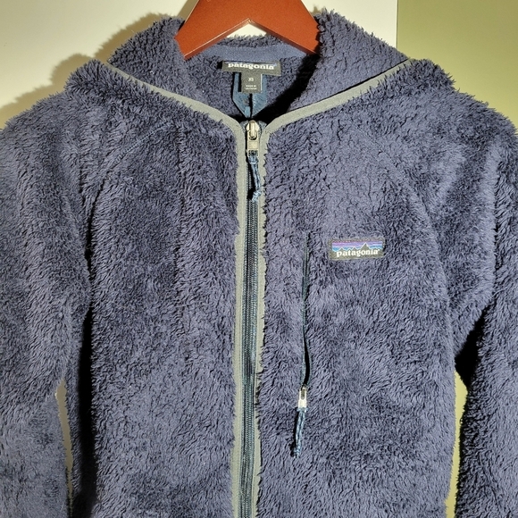 Patagonia hooded full sherpa zip up jacket  sweater navy blue XS - Picture 2 of 8